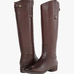 Sam Edelman Size 6.5M Taupe Penny Riding Boots Leather Equestrian Grey Zip Back